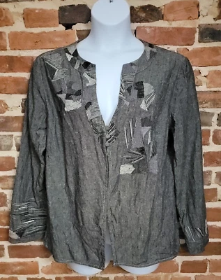 Cárdigan Orvis para mujer XL gris bordado mezcla de lino manga larga Foto 1 de 4