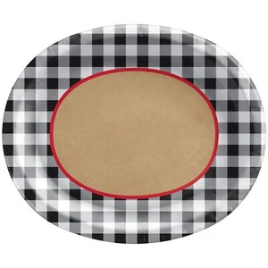 Black Gingham BBQ Picnic Cookout Theme Party 12" x 10" Oval Banquet Plates - Picture 1 of 1