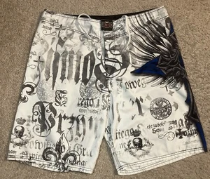 MMA Elite Skull Board Shorts Mens L Fight Wrestle Swim Trunks - Picture 1 of 8