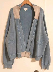 POL Size Large Color Washed Faux Pocket Open Front Cardigan Sweater Dream Blue - Picture 1 of 6