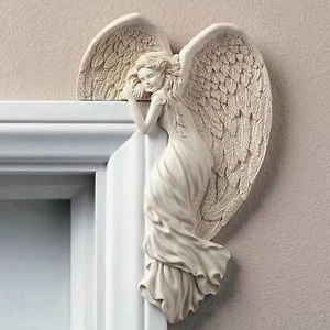 Engel Türrahmen Dekor rechts Einheitsgröße Harz Flügel Skulptur Statue 3D Eck Wand - Bild 1 von 8
