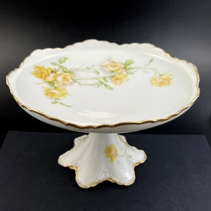 Antiker Haviland Limoges Schl 1151 Gelb & Pfirsich Rosen 9" Kompott Kuchen Ständer - Bild 1 von 19