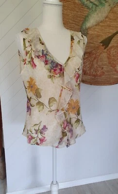 Vintage David House Womens Sheer Sleeveless Ruffle Floral Camisole Top Size 14 - image 1 of 4