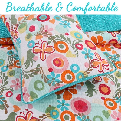 COZY LINE HOME FASHIONS Floral Whimsy 100% Cotton Quilt Set, Bedspread, Coverlet