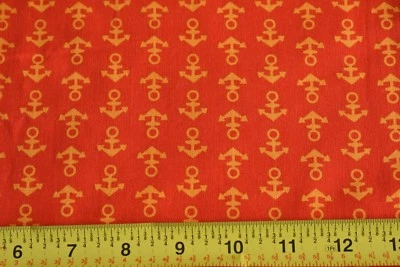 19" Long, Yellow Anchors on Orangey-Red Cotton, Nautical Theme, Benartex, N2353 - Image 1 of 4