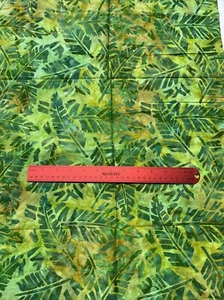 Quilting Fabric 1/2 Yard Batik Tropical Leaves Green Yellow Gold 100% Cotton - Picture 1 of 5