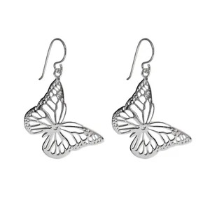 Sterling Silver Blue Monarch Butterfly Dangly Earrings Handmade Nature Inspired - Picture 1 of 6