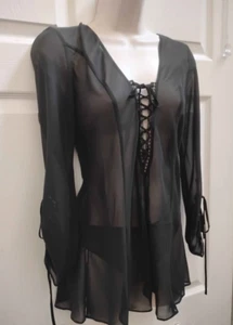 Vintage Women's Goth Themed Black Sheer Sexy Negligee Top Panties 2 Pcs. New - Imagen 1 de 21