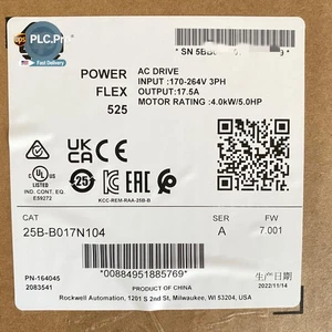 Allen-Bradley 25B-B017N104 PowerFlex 525 unidad de CA 240VAC 5HP EE. UU. impuestos gratuitos - Imagen 1 de 2