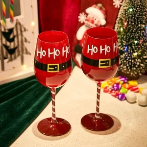 Ho Ho Ho Santa Christmas Wine Glasses Set Of 2 New In Box - Picture 1 of 4