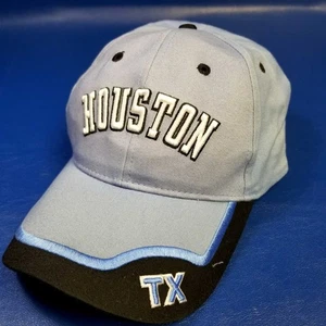 Embroidered Houston TX Adjustable Baseball Cap Light Blue Black Curved Brim Hat - Picture 1 of 8