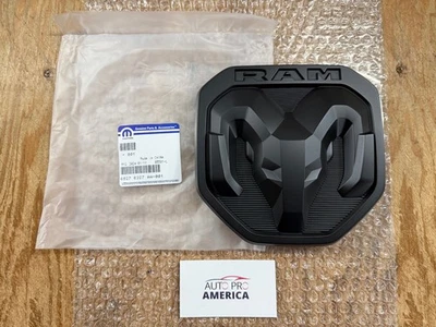 TAILGATE DODGE RAMS HEAD EMBLEM 19-2026 RAM 1500 2500 3500 MATTE BLACK MOPAR OEM - Image 1 of 4
