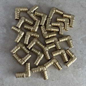 25 PIECES 1/2" PEX ELBOW - BRASS CRIMP FITTINGS (LEAD-FREE) - Picture 1 of 5