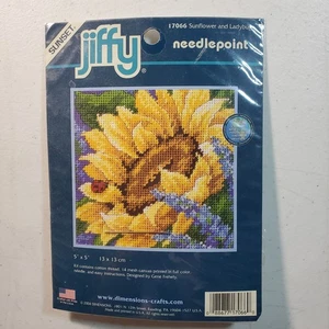 Jiffy Needlepoint kit 17066  Sunflower & Ladybug 5"x5" Open But Complete - Picture 1 of 2