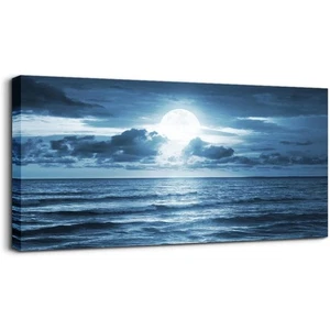 Arte de pared para decoración de sala de estar impresiones fotográficas - vista al mar azul La luna Tierras - Imagen 1 de 7