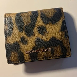 Michael Kors Card Case Wallet with animal print, gently used - Picture 1 of 7