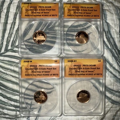 2009 ANACS PR 70DCAM Lincoln Cent 4 Coin Proof Set First Day of Issue - Image 1 of 4