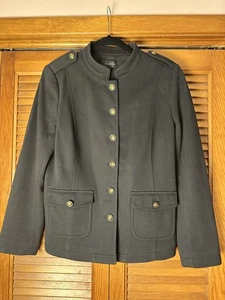 Talbots Womens Jacket Size 10 Black Gold Button Military Style Blazer  - Picture 1 of 11