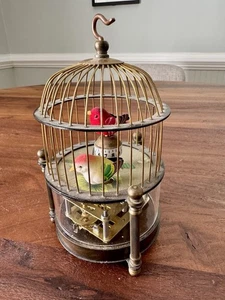 Vintage Vogelkäfig Uhr mechanisch Automation Messing 2 bewegliche Vögel Aufzug 12 Std - Bild 1 von 8