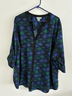 Blusa de gasa Catherine’s para mujer negra y azul manga enrollable talla 2x 22/24W Foto 1 de 4