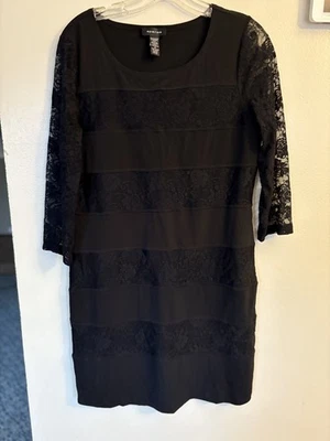 Spense Dress Black Midi Sheath Size 12 Lined v81 - Image 1 of 3