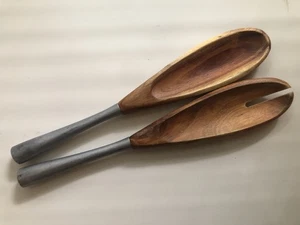 MCM Dansk PT Juego de Servidores de Ensalada de Metal y Madera Danés Mediados de Siglo Moderno - Imagen 1 de 6