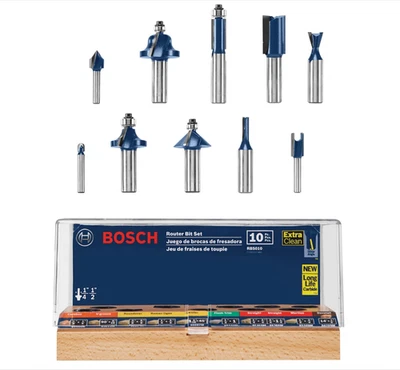 Bosch RBS010 1/4 to 1/2-Inch Router bit set 10 Pieces - Image 1 of 4