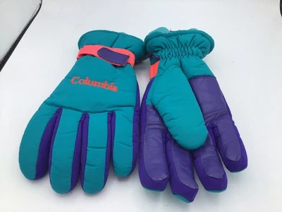 Luvas vintage Columbia tamanho grande roxo azul-petróleo neon esqui brilhante inverno W3 - Imagem 1 de 3
