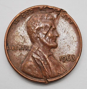 1963 Lincoln Cent Penny - Struck Through Planchet Error - Both Sides - Picture 1 of 2