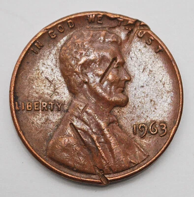 1963 Lincoln Cent Penny - Struck Through Planchet Error - Both Sides - Image 1 of 2