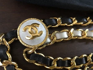 AUTHENTIC CHANEL VINTAGE 3 STRAND MEDALLION LEATHER & CHAIN BELT. VERY RARE! - Picture 1 of 15