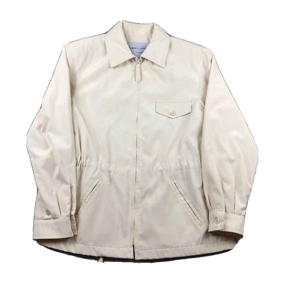Chaqueta deportiva Larry Levine para mujer pequeña marfil forrada de nailon cremallera completa almohadillas para los hombros Foto 1 de 4