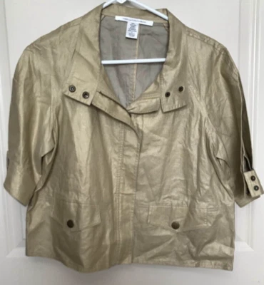 Chaqueta Diane Von Furstenberg Mujer Talla 12 Dorada Manga 3/4 Bolsillos Cremallera Completa Foto 1 de 4