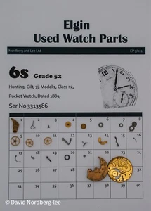 Piezas de reloj Elgin 6/6s grado 95, modelo 1, clase 52, ser no 3313586 - Imagen 1 de 1