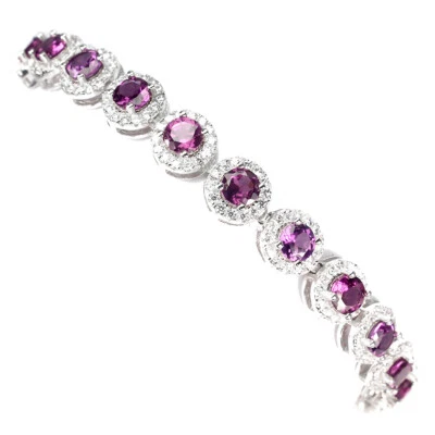 Pulsera de plata de ley 925 rodolita granate 4 mm piedras preciosas naturales joyería 10 pulgadas Foto 1 de 4