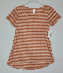 LuLaRoe Classic T Sz XS  - Orange/White Striped Print Pattern Ribbed (ZI) - Picture 1 of 6