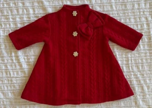 Blueberi Blvd Holiday Red Cable Knit Infant Girl Coat Rhinestone sz 3-6 mo - Picture 1 of 4