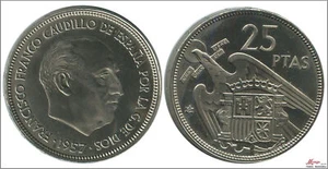 Spain - Franco 25 Pesetas 1957 (73) PROOF - Picture 1 of 1
