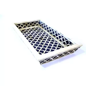 Bone Inlay Decorative Blue Tray Scale Pattern Handmade Indoor Home Décor - Picture 1 of 3