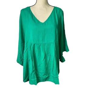 Andree Blouse Womens 2X Plus Green Oversized V Neck Dolman 3/4 Sleeves NEW - Picture 1 of 12