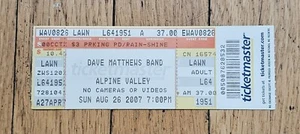 Dave Matthews Band Concert Ticket Stub Alpine Valley Aug 26 2007 Full Ticket - Picture 1 of 2