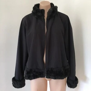 Manteau Shell Faux Fur Womens Jacket Black Full Zip Size 16 - Picture 1 of 12