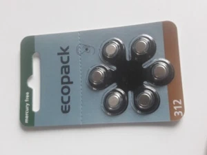 6 x Eco Pack Typ 312 Hörgerätebatterien 1 x 6er-Blister 1,45V Braun Zink Luft - Bild 1 von 2
