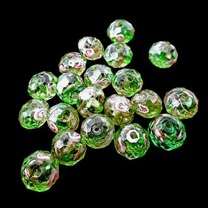 Green Lampwork Artisan Handmade Flower Glass Faceted Rondell Beads 9x12mm 20pcs - Picture 1 of 4