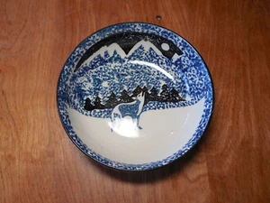 Tienshan Folk Craft WOLF Soup Cereal Bowl 6 1/2" 1 ea Blue Sponge 15 available - Picture 1 of 6