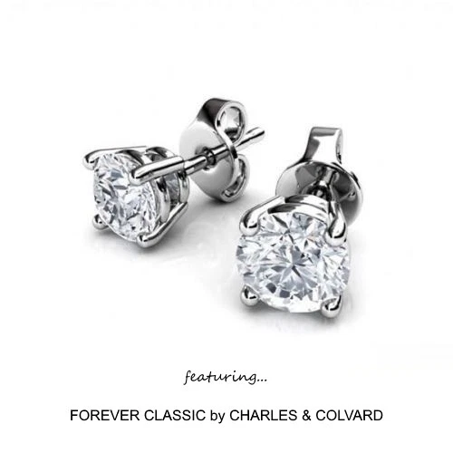Aretes clásicos de moissanita Forever de 2,00 quilates de oro de 14 quilates Charles & Colvard  Foto 1 de 1