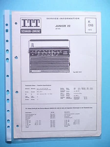 Service Manual Guide For ITT/Schaub-Lorenz Junior 22, ORIGINAL - Picture 1 of 1