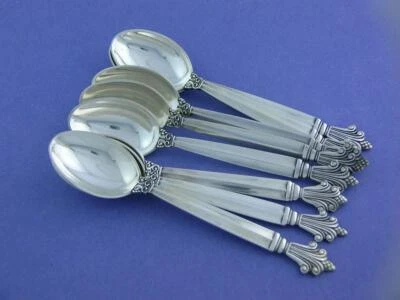 Cuchara Sterling GEORG JENSEN 4 1/2" cinco en punto ACANTHUS Dinamarca ~ $39 cada una Foto 1 de 4