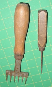 2 ICE PICK SCRATCH AWLS Vintage Wood Handles Primitive Barware Tool Parts Lot - Picture 1 of 19