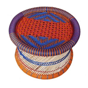 Nupremo® Handmade Finest Bamboo Indoor/Garden Stool, Muddi (Red, Blue: Set of 1) - Picture 1 of 4